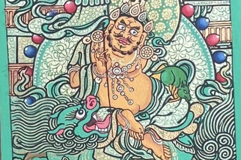 编号118-1163973：绿金小唐卡-财宝天王（长方形·5*4CM左右）