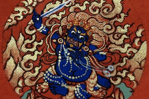 编号118-1375301：红金小唐卡-不动明王（圆形·直径3.5CM左右）