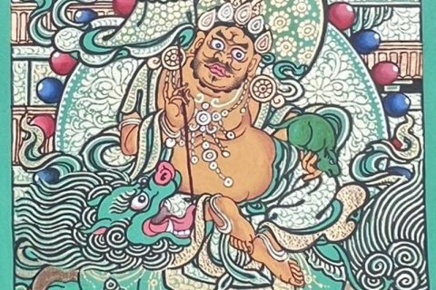 编号118-1413861：绿金小唐卡-财宝天王（长方形·5*4CM左右）