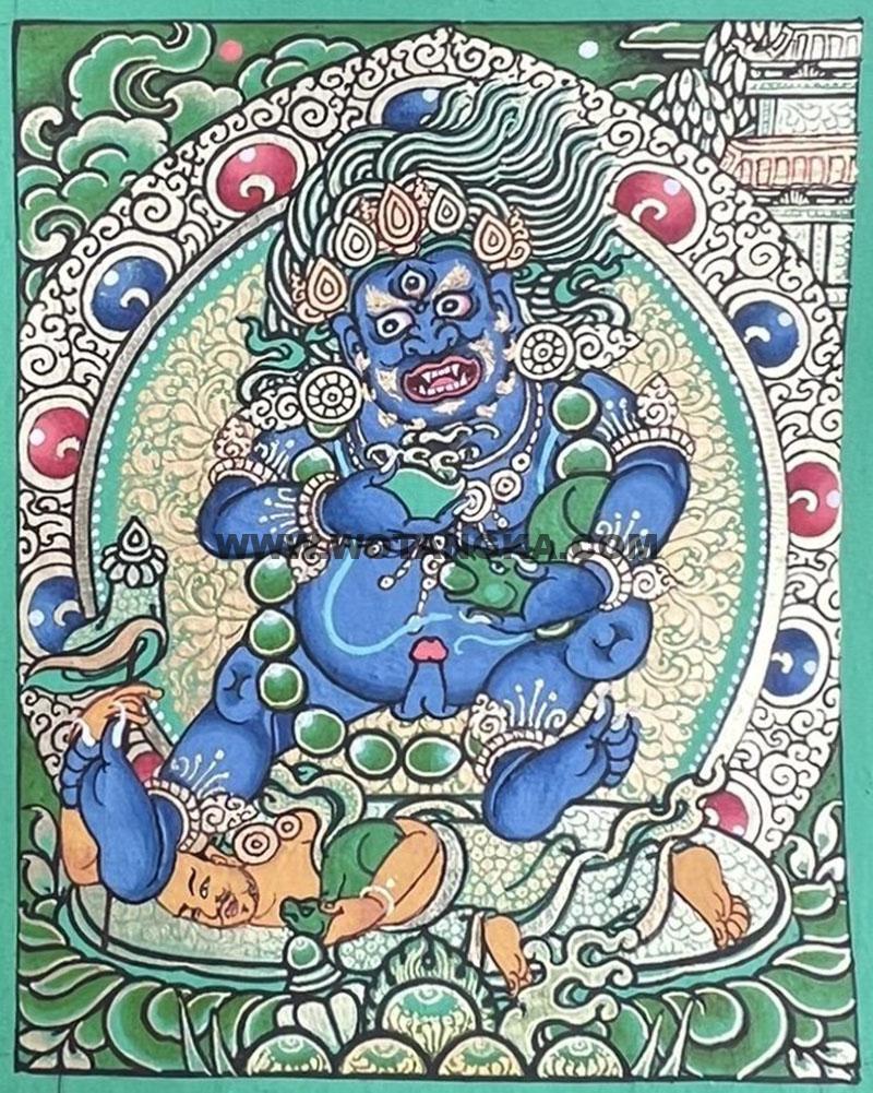 编号118-1596919：绿金小唐卡-黑财神（长方形·5*4CM左右）