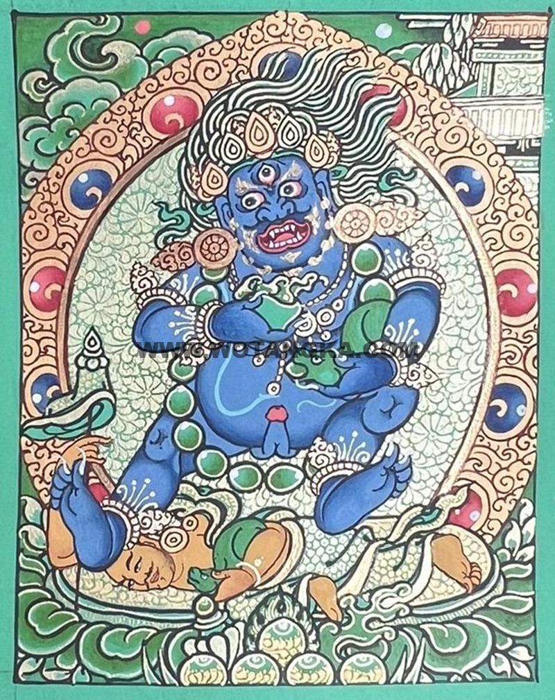 编号118-1649585：绿金小唐卡-黑财神（长方形·5*4CM左右）