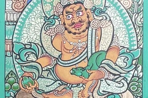 编号118-2101283：绿金小唐卡-黄财神（长方形·5*4CM左右）