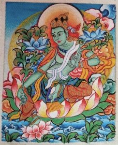 编号118-2705334：彩绘小唐卡-绿度母（长方形·5*4CM左右）