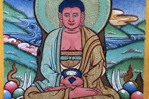 编号118-3005676：彩绘小唐卡-阿弥陀佛（长方形·5*4CM左右）