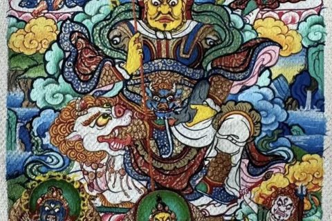 编号118-3324658：彩绘小唐卡-财宝天王·五方财神（长方形·5*4CM左右）