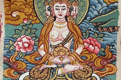 编号118-3822133：彩绘小唐卡-四面大日如来（长方形·5*4CM左右）