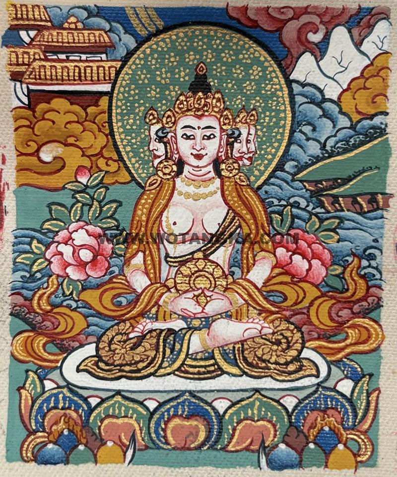 编号118-3822133：彩绘小唐卡-四面大日如来（长方形·5*4CM左右）