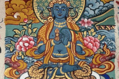 编号118-4119518：彩绘小唐卡-金刚手菩萨·寂静相（长方形·5*4CM左右）