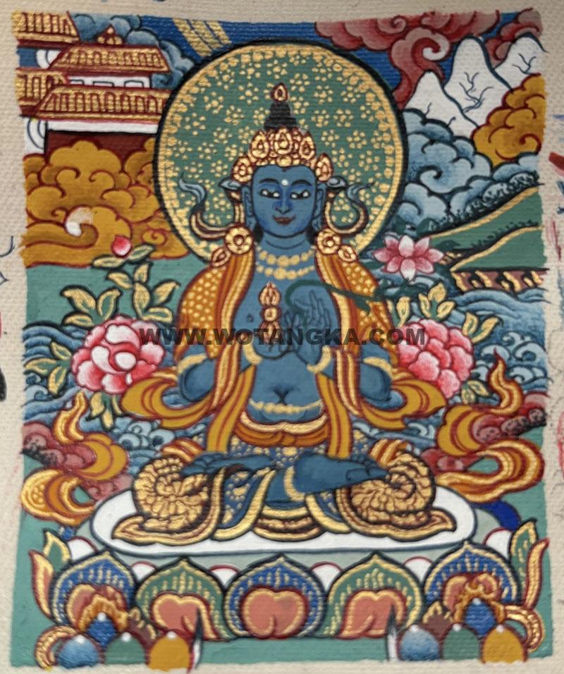 编号118-4119518：彩绘小唐卡-金刚手菩萨·寂静相（长方形·5*4CM左右）