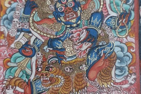 编号118-4211692：彩绘小唐卡-六臂玛哈嘎拉（长方形·5*4CM左右）