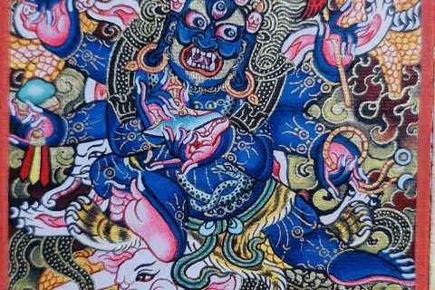 编号118-5424161：彩绘小唐卡-六臂玛哈嘎拉（长方形·5*4CM左右）