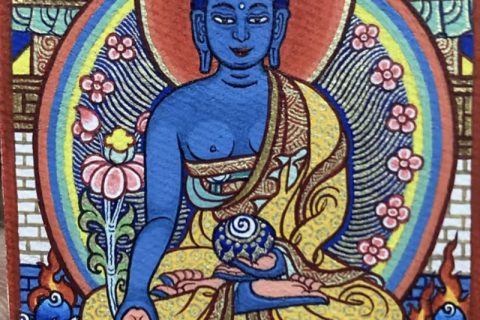 编号118-5909289：彩绘小唐卡-药师佛（长方形·5*4CM左右）