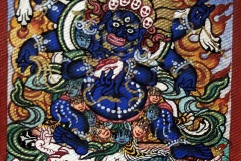 编号118-6115896：彩绘小唐卡-六臂玛哈嘎拉（长方形·5*4CM左右）