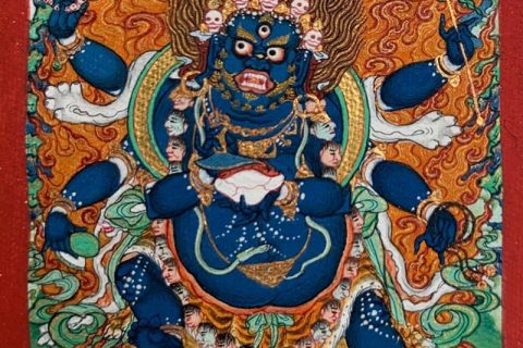 编号118-6423402：彩绘小唐卡-六臂玛哈嘎拉（长方形·5*4CM左右）