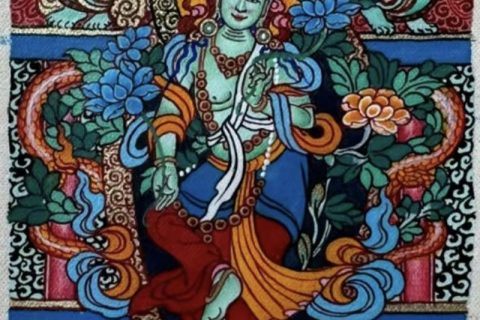 编号118-6492251：彩绘小唐卡-绿度母（长方形·5*4CM左右）