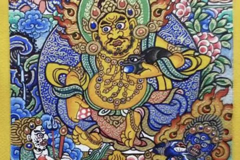 编号118-6630037：彩绘小唐卡-五方财神（长方形·5*4CM左右）