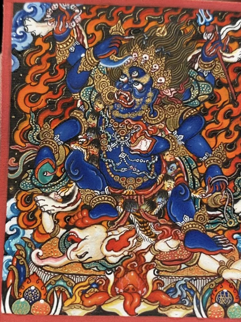 编号118-6646128：彩绘小唐卡-六臂玛哈嘎拉（长方形·5*4CM左右）