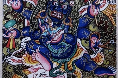 编号118-6676300：彩绘小唐卡-六臂玛哈嘎拉（长方形·5*4CM左右）