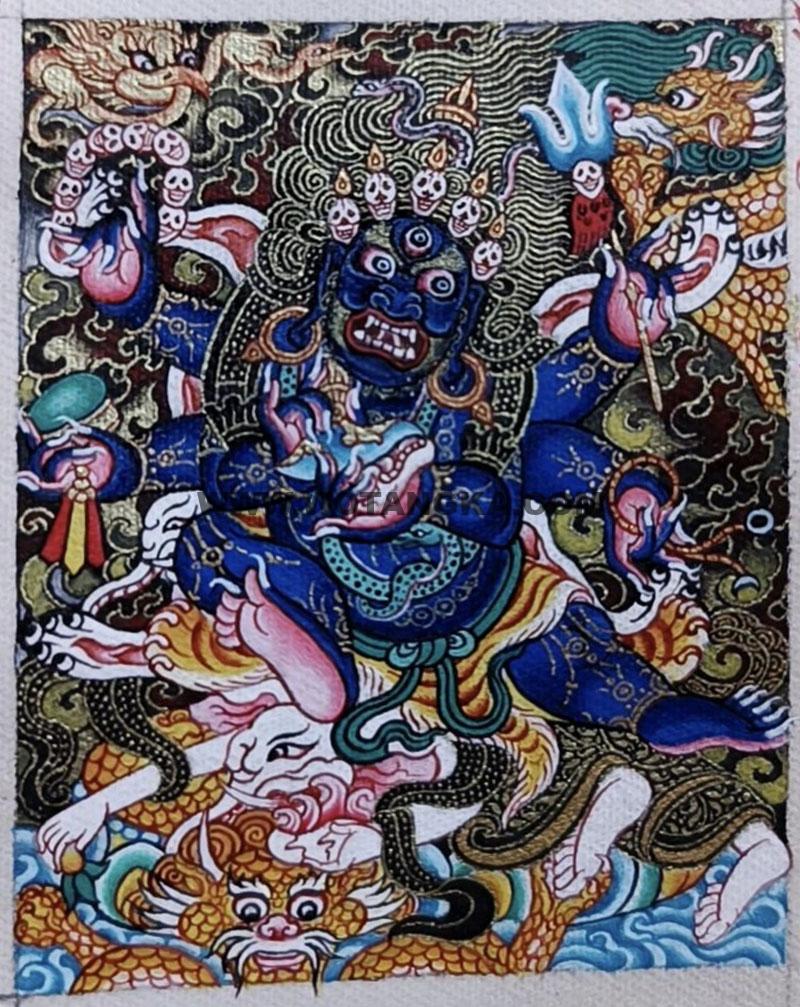 编号118-6676300：彩绘小唐卡-六臂玛哈嘎拉（长方形·5*4CM左右）