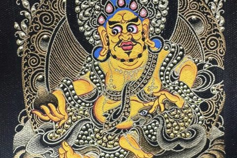 编号118-7351999：黑金小唐卡-黄财神（长方形·5*4CM左右）