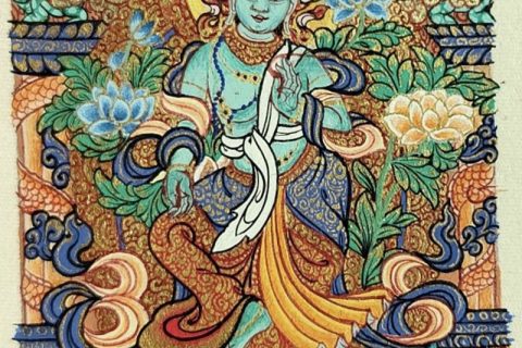 编号118-7664083：彩绘小唐卡-绿度母（长方形·5*4CM左右）