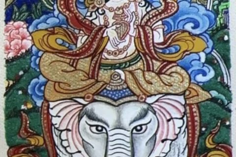 编号118-8259936：彩绘小唐卡-骑象普贤菩萨（长方形·5*4CM左右）