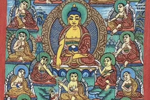 编号118-8886619：彩绘小唐卡-释迦牟尼佛·十八罗汉（长方形·5*4CM左右）