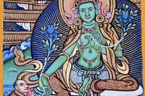 编号118-9040428：彩绘小唐卡-绿度母（长方形·5*4CM左右）