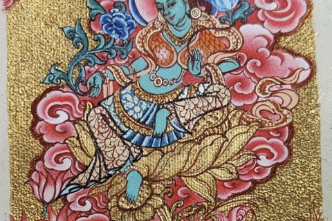 编号118-9138787：黄金小唐卡-绿度母（长方形·5*4CM左右）