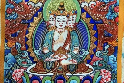 编号118-9157215：彩绘小唐卡-四面大日如来（长方形·5*4CM左右）