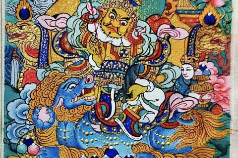 编号118-9564294：彩绘小唐卡-财宝天王（长方形·5*4CM左右）