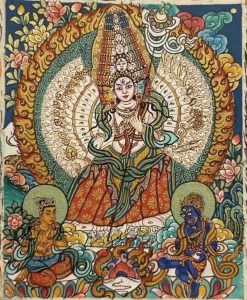 编号118-9867956：彩绘小唐卡-大白伞盖佛母（长方形·5*4CM左右）