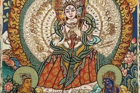 编号118-9867956：彩绘小唐卡-大白伞盖佛母（长方形·5*4CM左右）