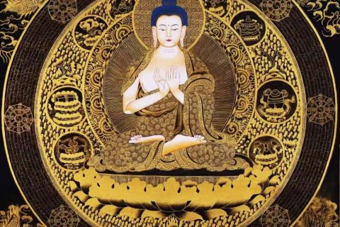 编号138-153735：黑金唐卡-大日如来坛城（70*70CM左右）