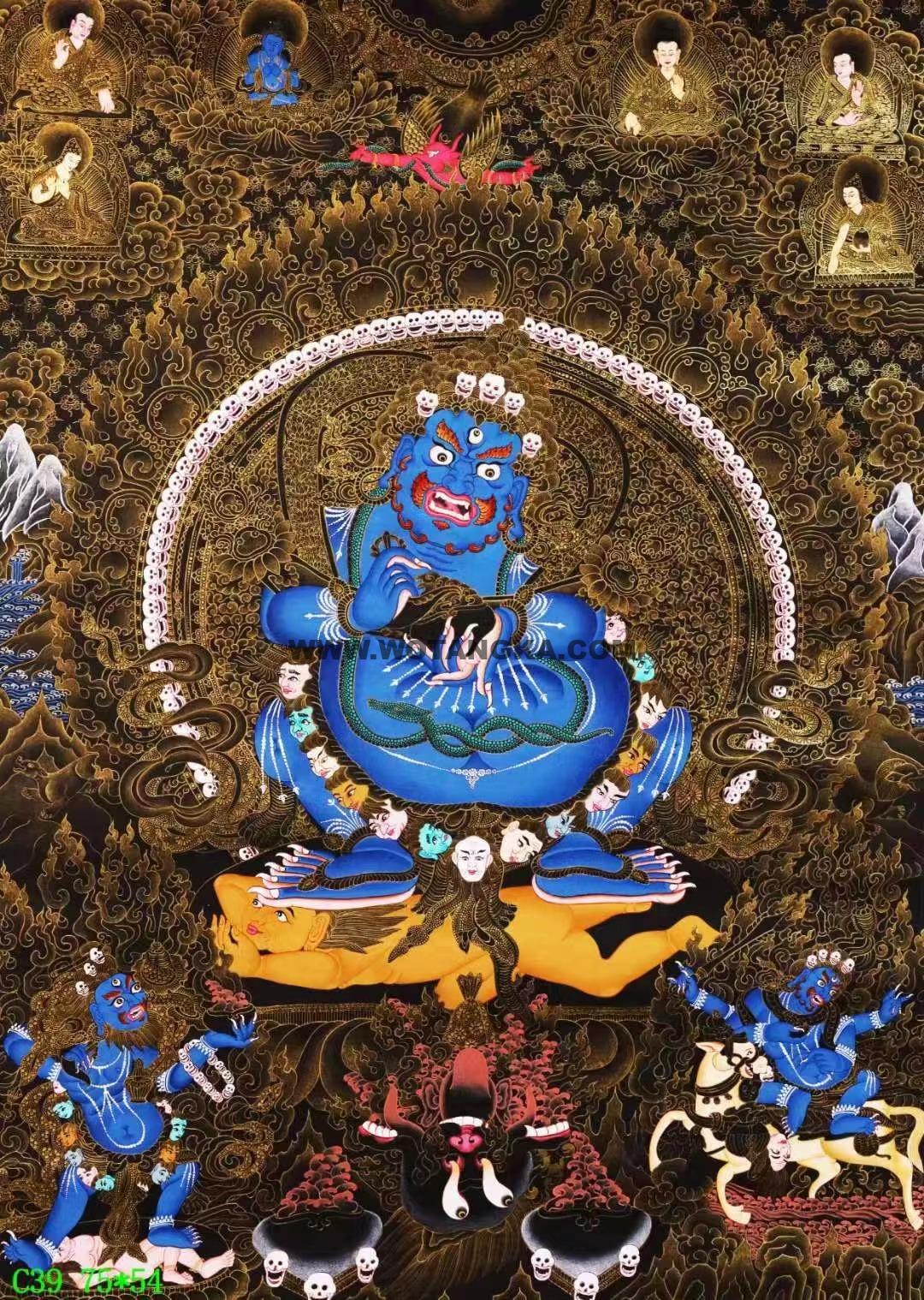 编号138-162632:黑金唐卡-宝帐护法(75*54CM左右)