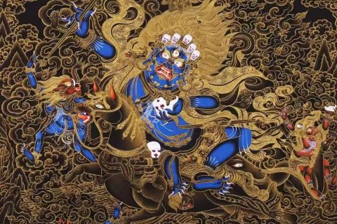 编号138-188460：黑金唐卡-吉祥天母（75*54CM左右）