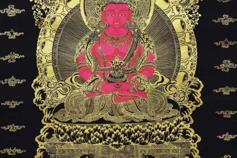编号138-243145：黑金唐卡-长寿佛（80*46CM左右）