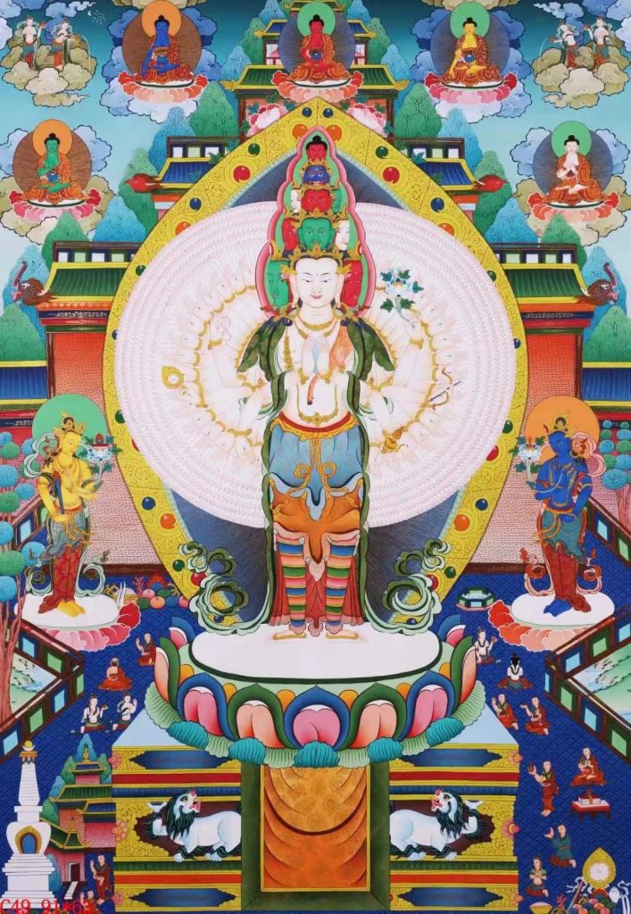 编号138-251826：彩绘唐卡-千手观音·三怙主（91*63CM左右）