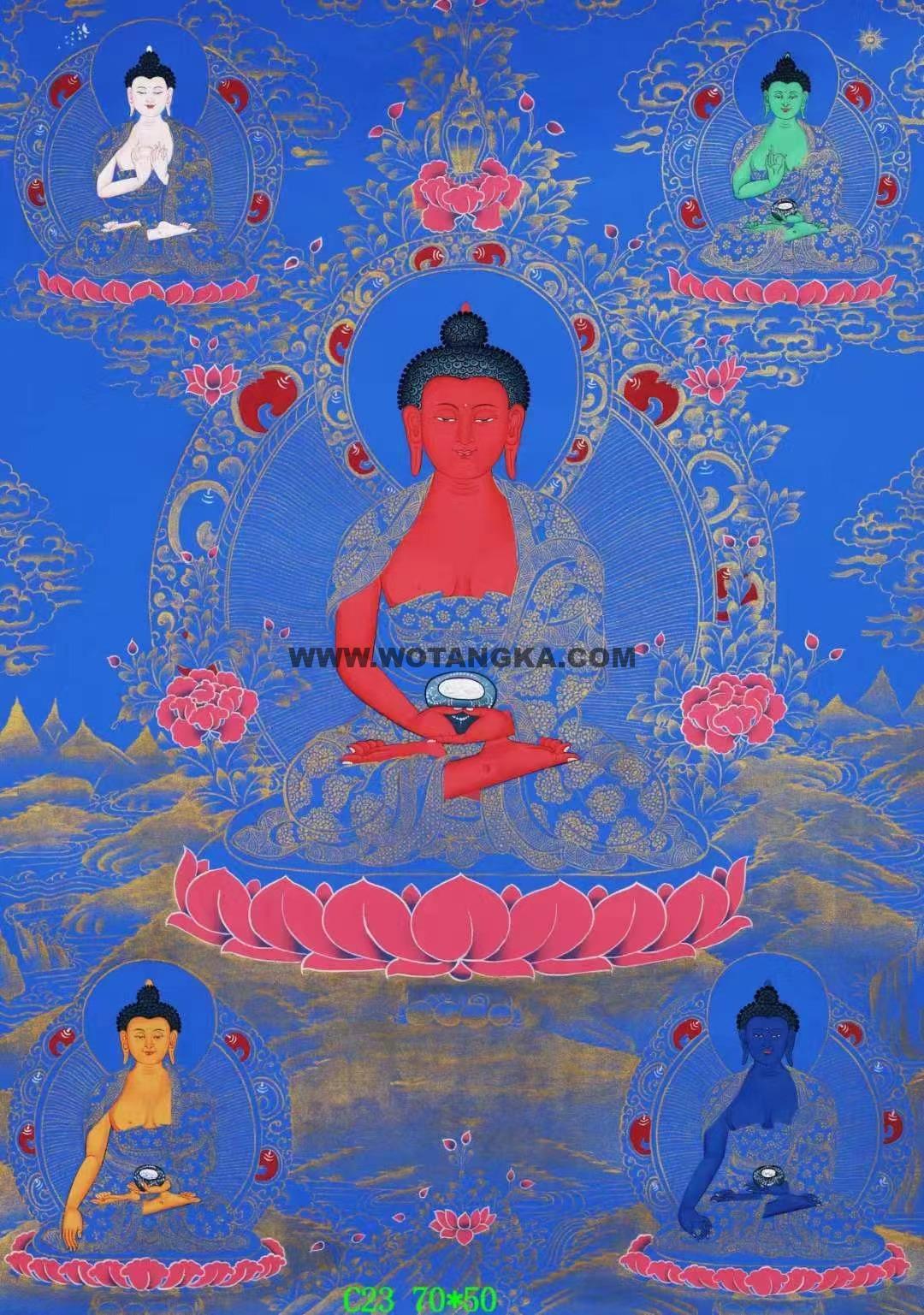 编号138-344176:蓝金唐卡-阿弥陀佛·五方佛(70*50CM左右)