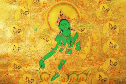 编号138-410904：黄金唐卡-绿度母·二十一度母（101*70CM左右）