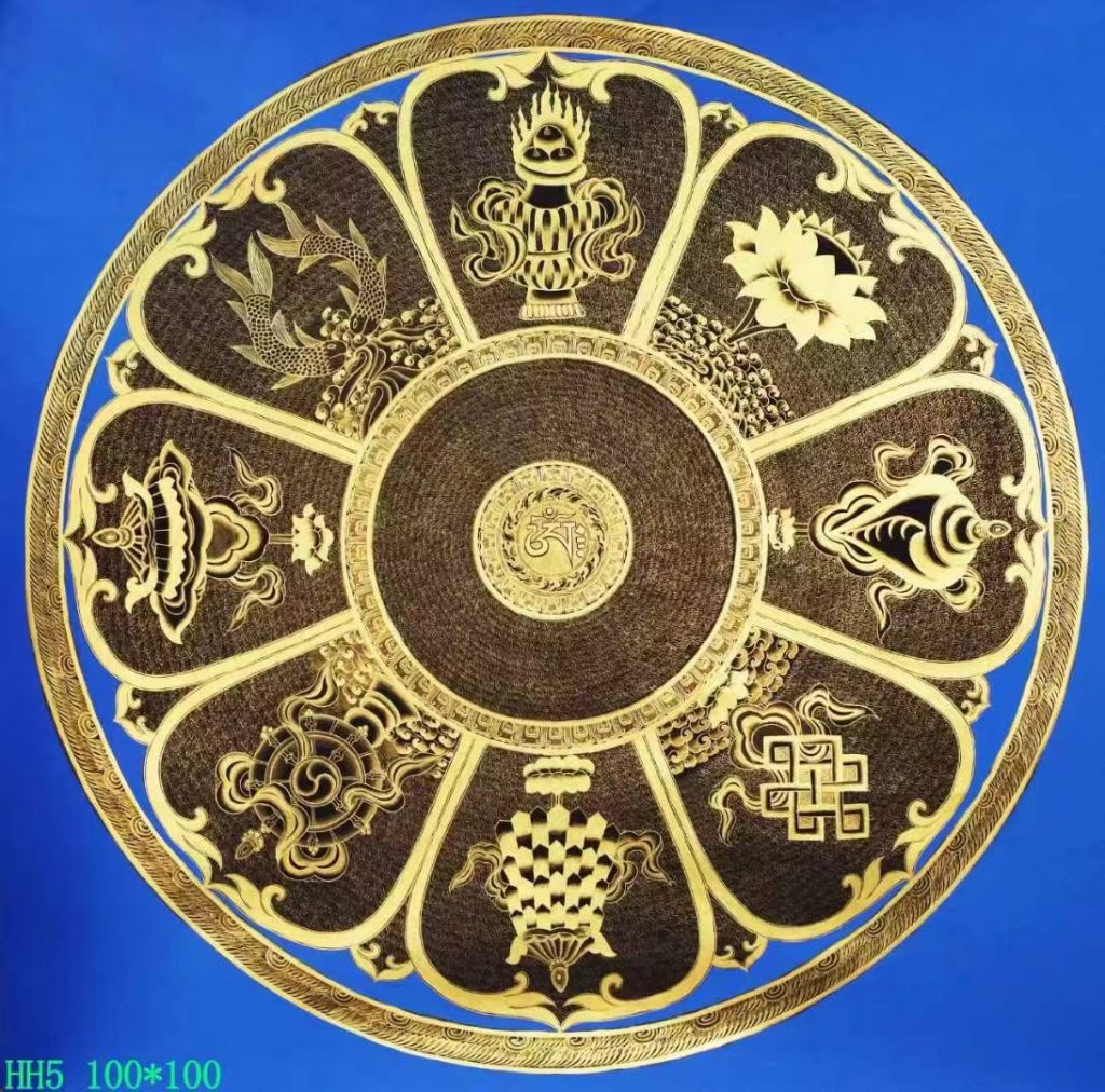 编号138-529308：黑金唐卡-吉祥八宝坛城（100*100CM左右）