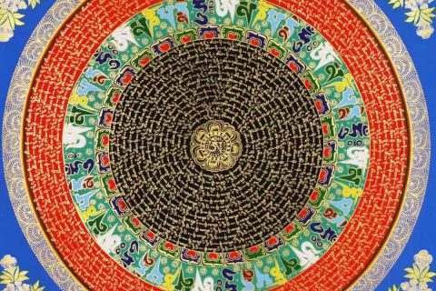 编号138-643693：彩绘唐卡-六字真言坛城（70*70CM左右）