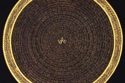 编号138-712820：黑金唐卡-六字真言坛城（40*40CM左右）