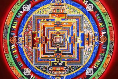 编号138-748605：彩绘唐卡-时轮金刚坛城（90*90CM左右）