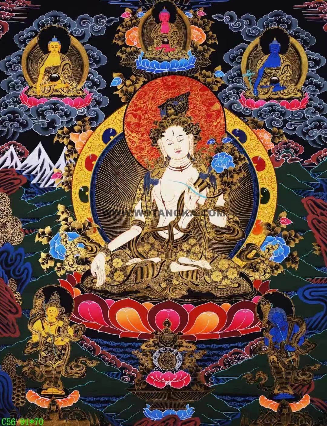编号138-793658:黑金唐卡-白度母(91*70CM左右)