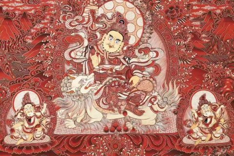 编号138-819170：红金唐卡-财宝天王·五方财神（99*70CM左右）