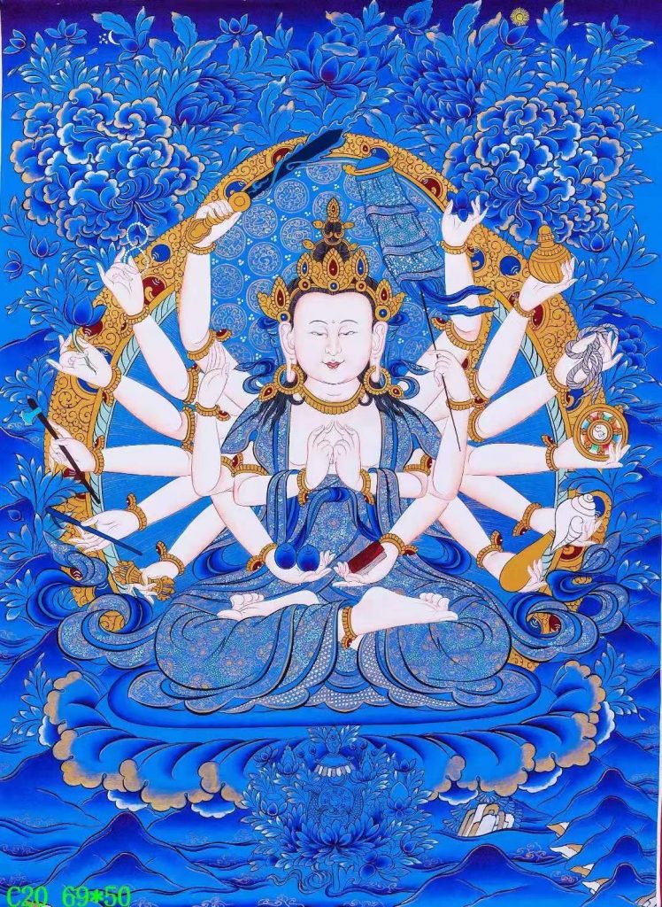 编号138-856097：蓝金唐卡-准提佛母（69*50CM左右）