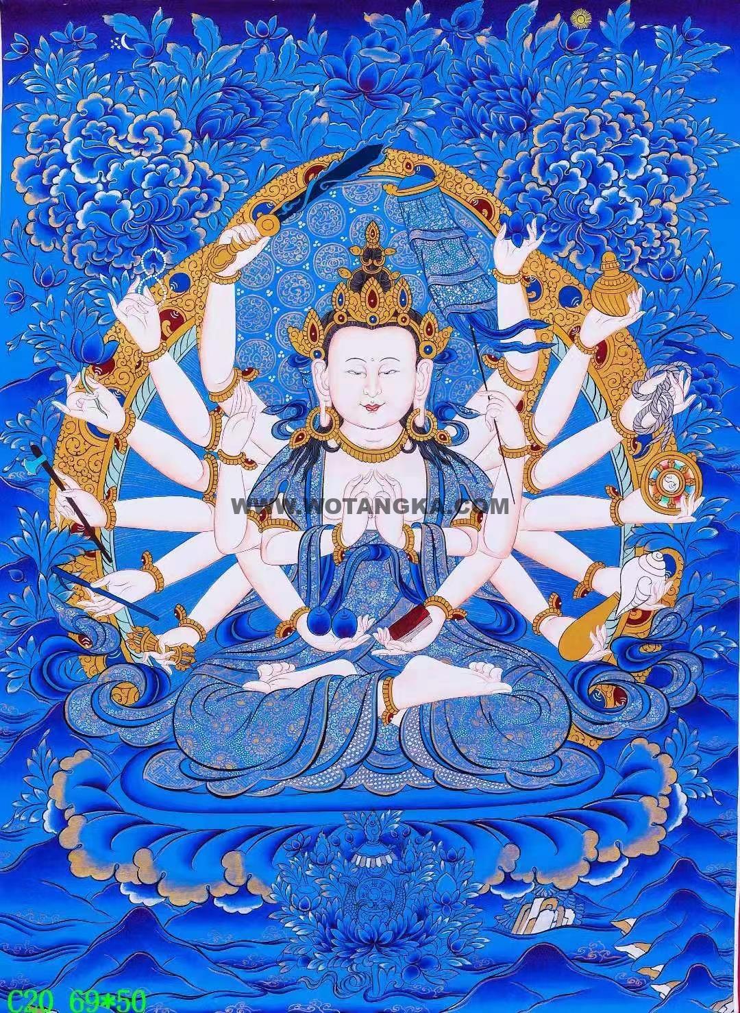 编号138-856097:蓝金唐卡-准提佛母(69*50CM左右)