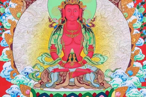 编号138-910553：红金唐卡-长寿佛（73*50CM左右）