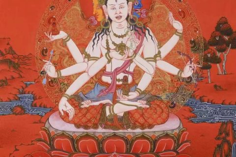 编号138-921022：红金唐卡-尊胜佛母·长寿三尊（76*52CM左右）